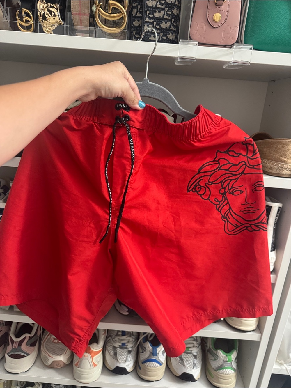 Versace Red Swim Men’s Shorts with Black Medusa Outline